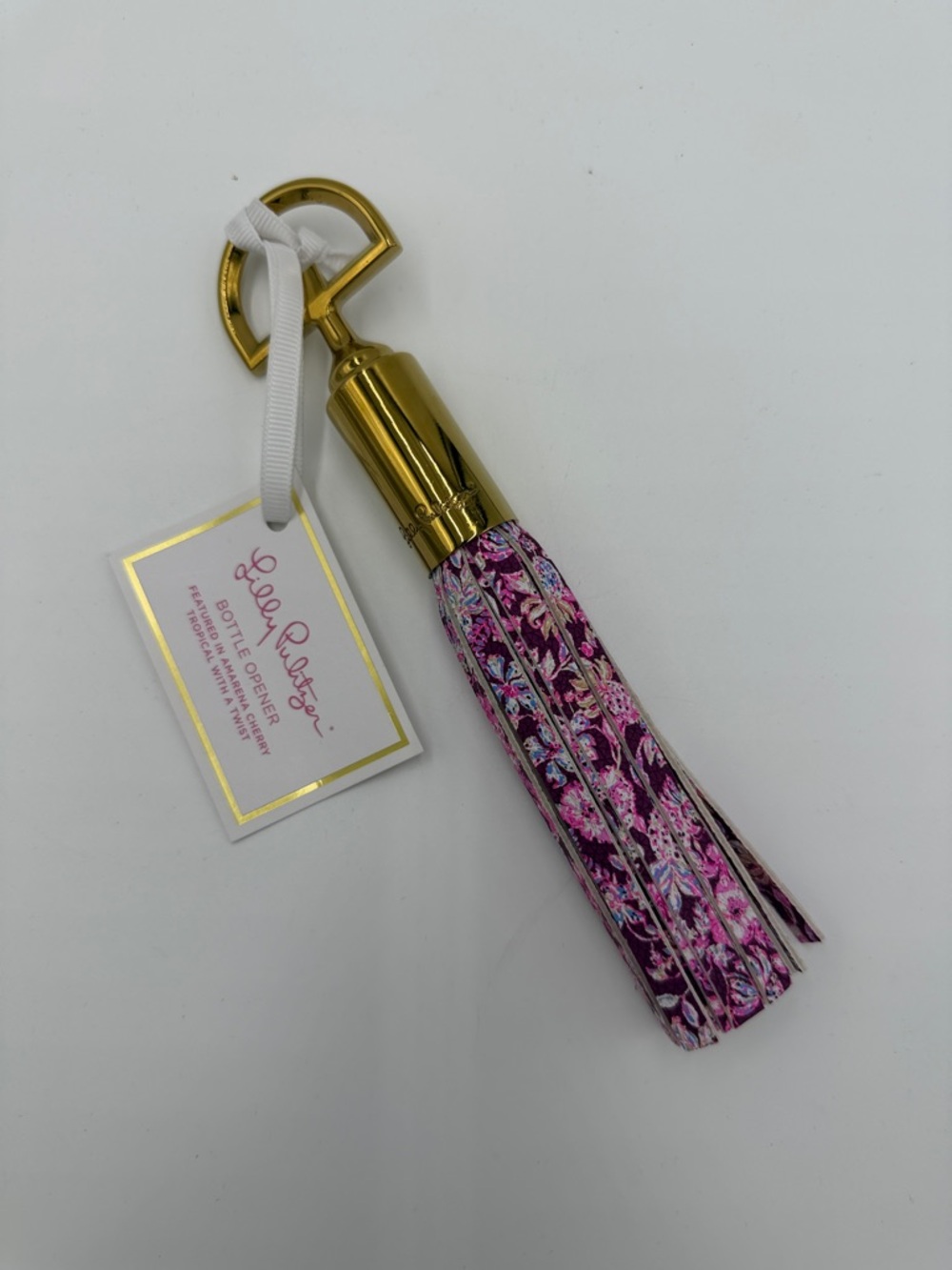 Lilly Pulitzer Purple Pink Floral Tassel Keychain with Gold Bottle Opener